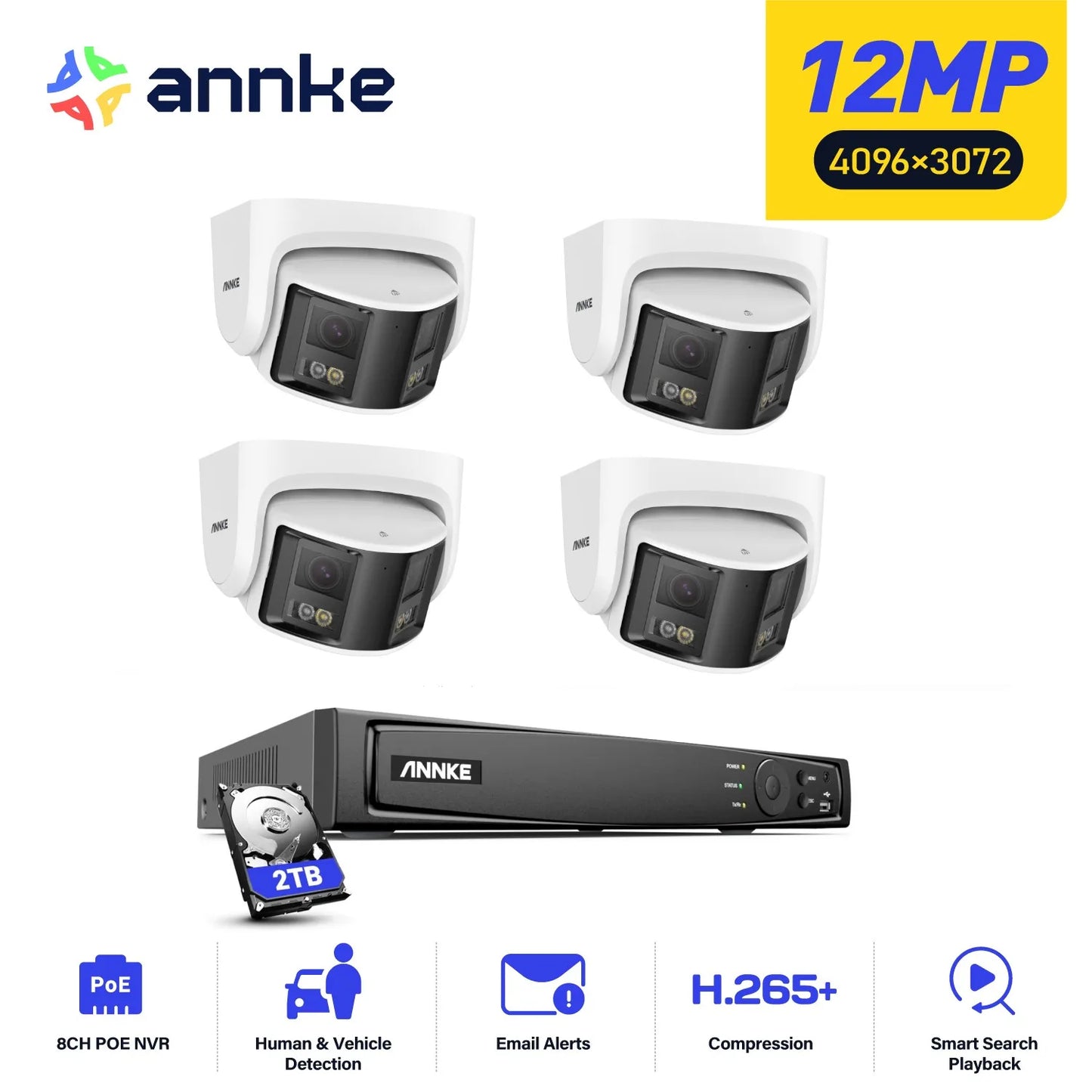 8MP 180°Panoramic Security Camera System