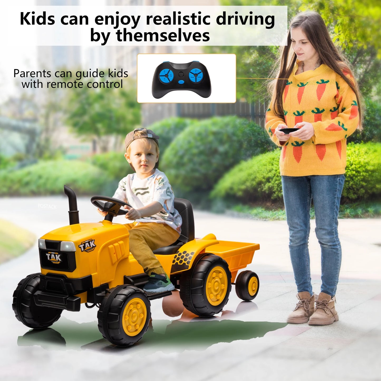 Kids Ride-On Electric Tractor w/Detachable Trailer