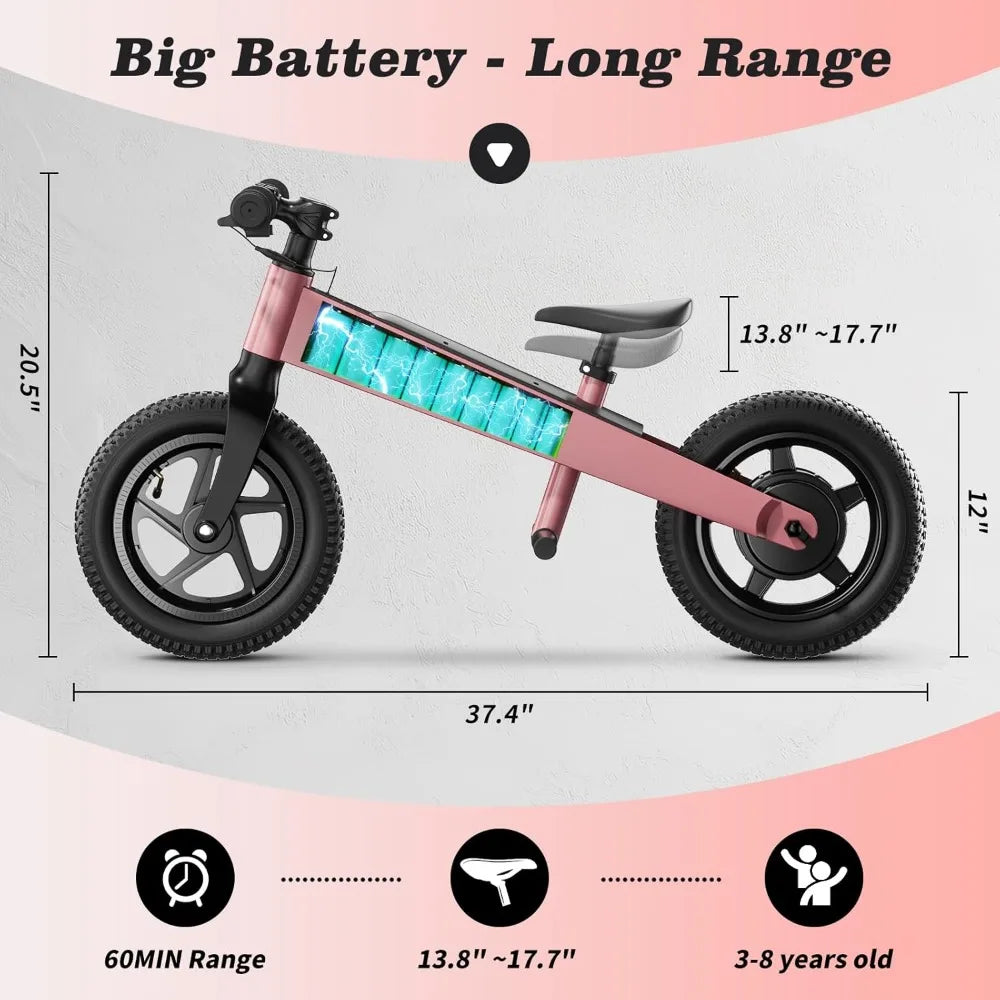 Electric Motorcycle Balance Bike Kid 3-8 yrs 2 Speed Push-button