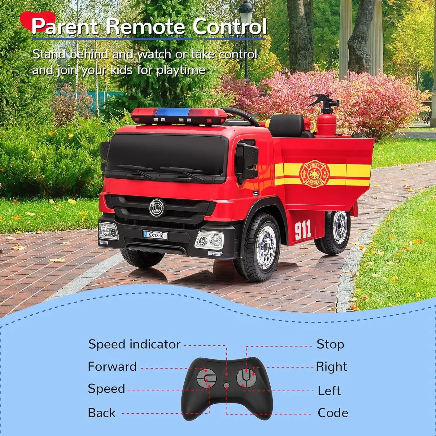 Kids Ride-on Electric Fire Truck   12V  Battery