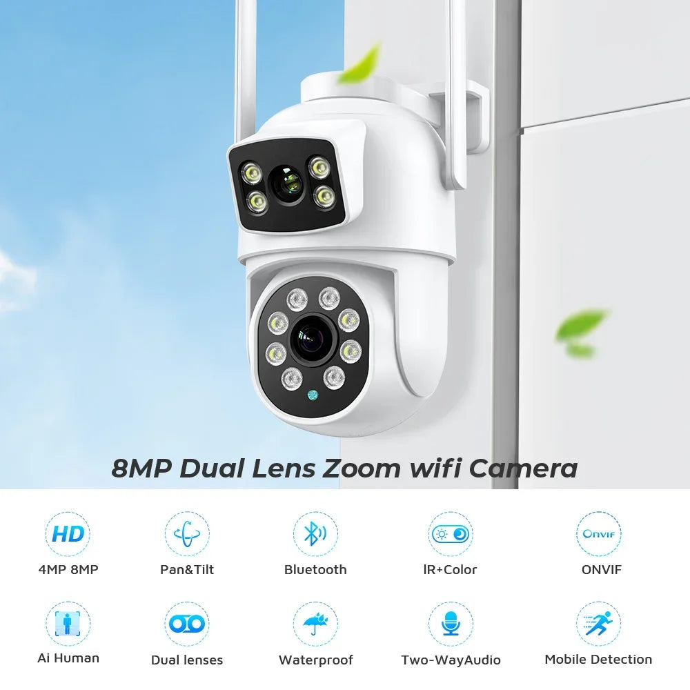 Outdoor Wireless Security Camera 4K 8MP HD Dual Lens Surveillance Camera