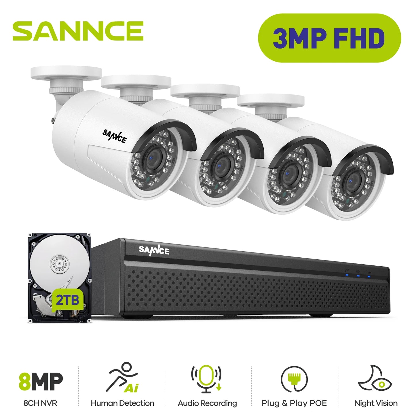 3MP POE Security System Surveillance Kit