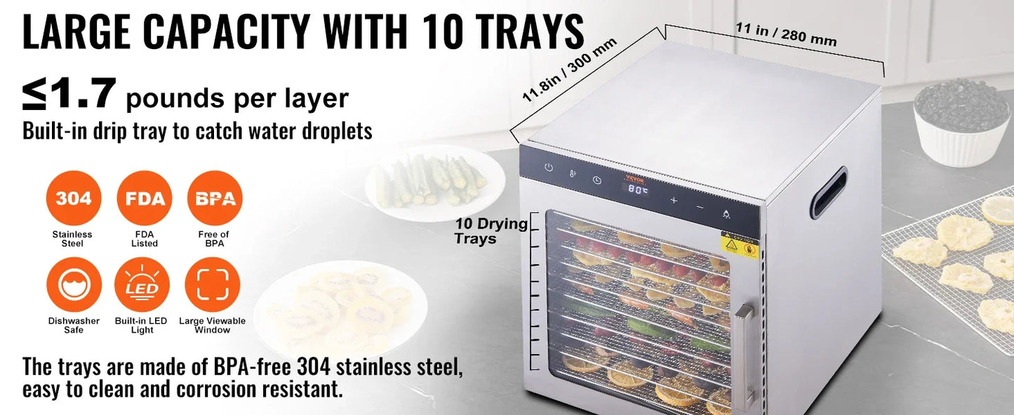 10 Trays Food Dehydrator Stainless Steel Machine