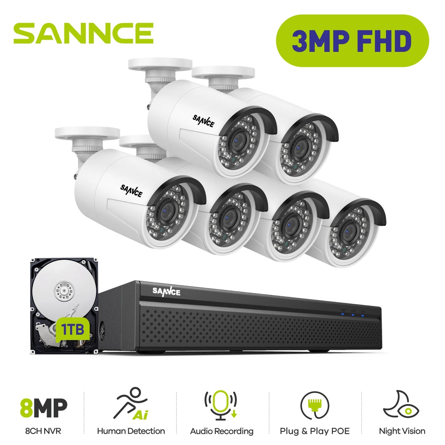 3MP POE Security System Surveillance Kit