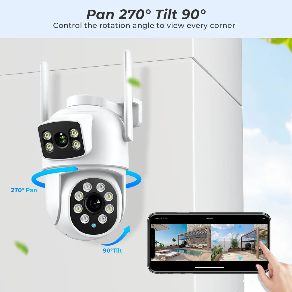 Outdoor Wireless Security Camera 4K 8MP HD Dual Lens Surveillance Camera