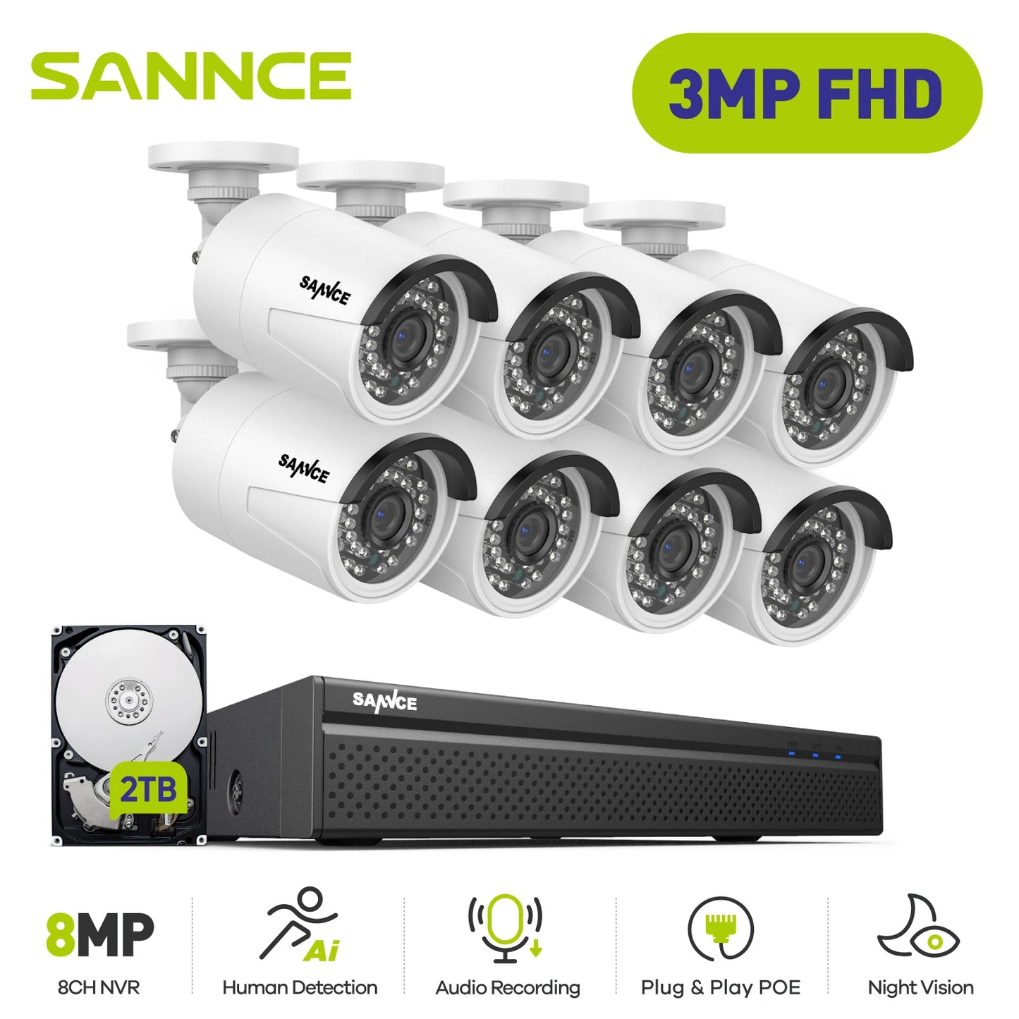 3MP POE Security System Surveillance Kit