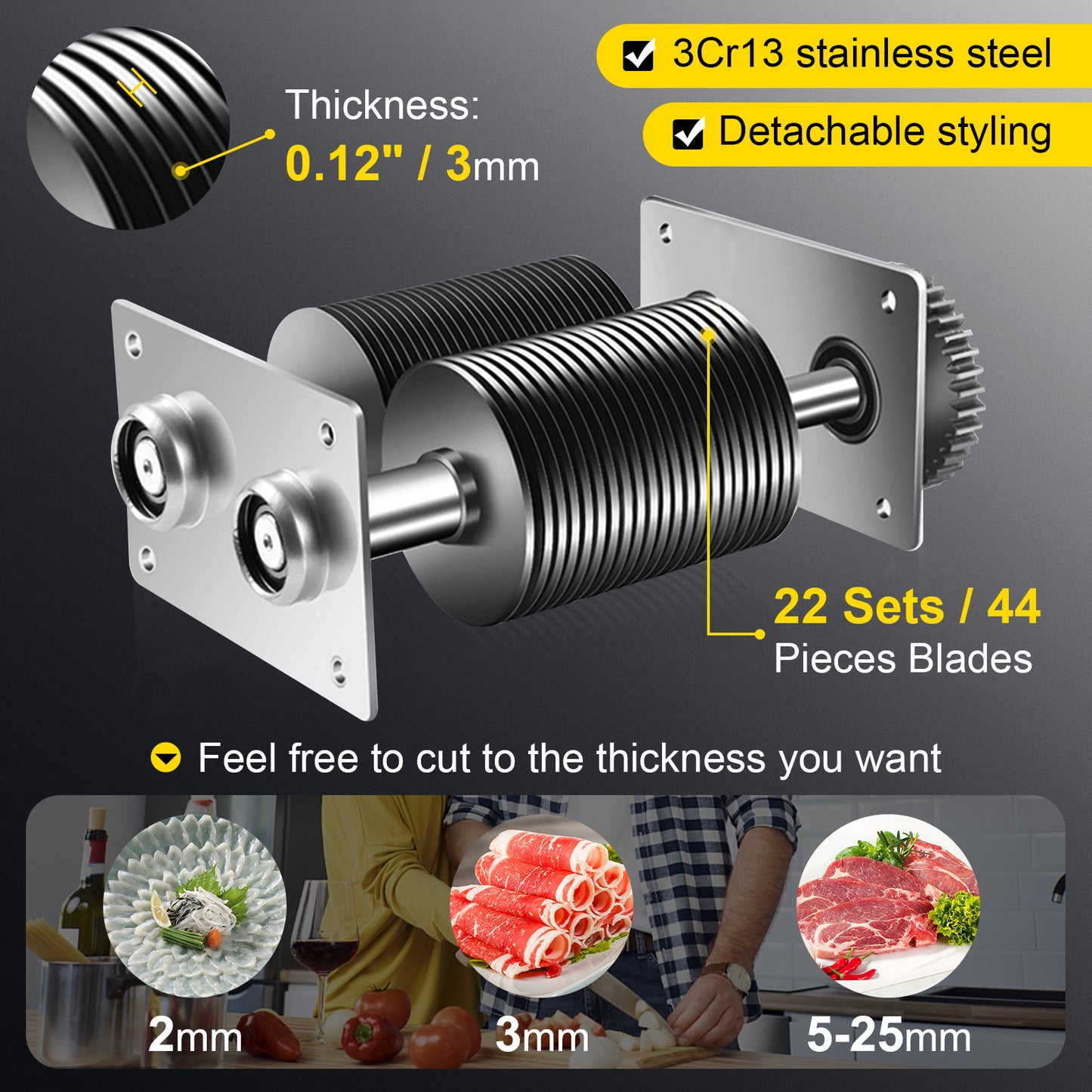 Electric Meat Slicer Stainless Steel 3mm Blades